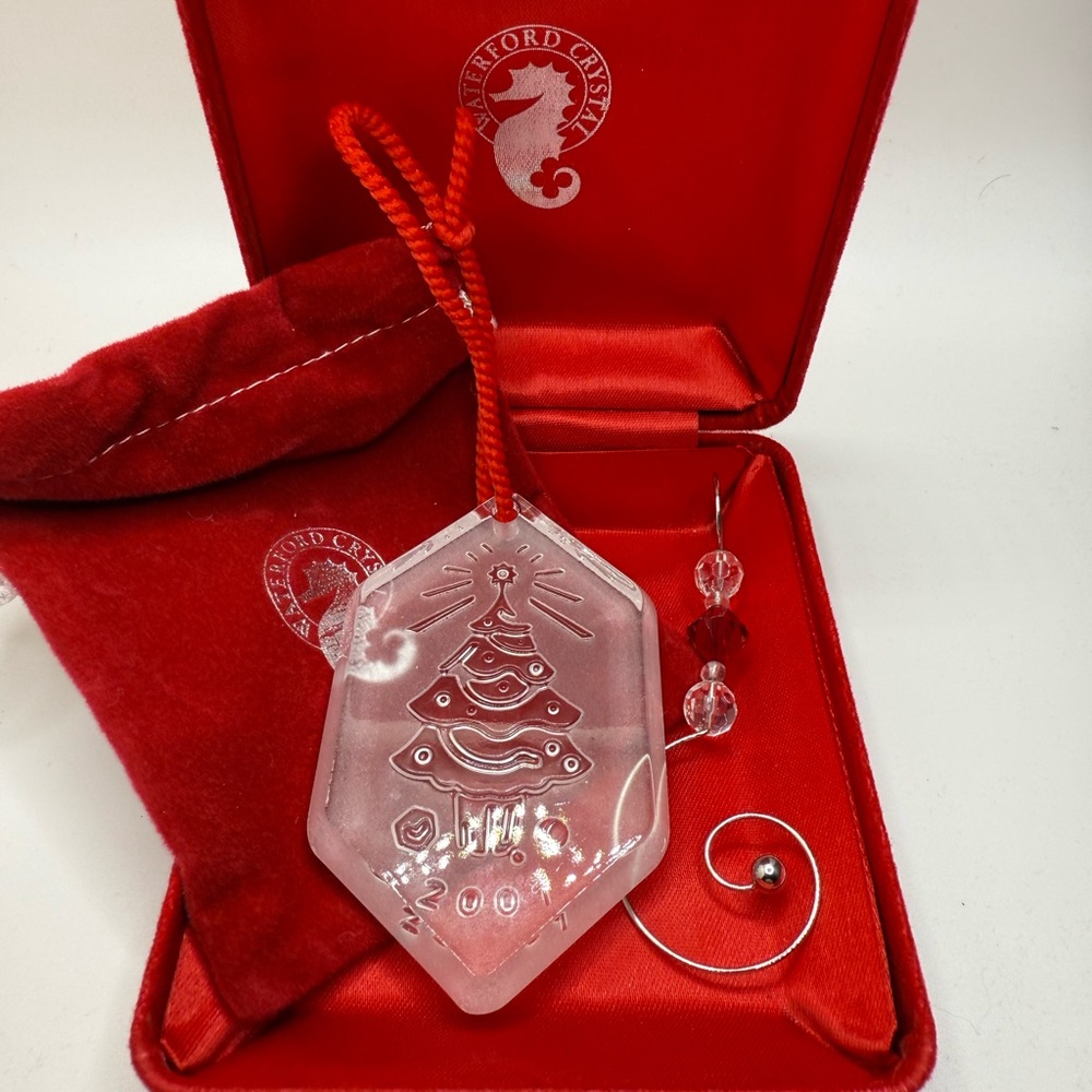 Waterford Crystal Christmas Tree Ornament with Red Details